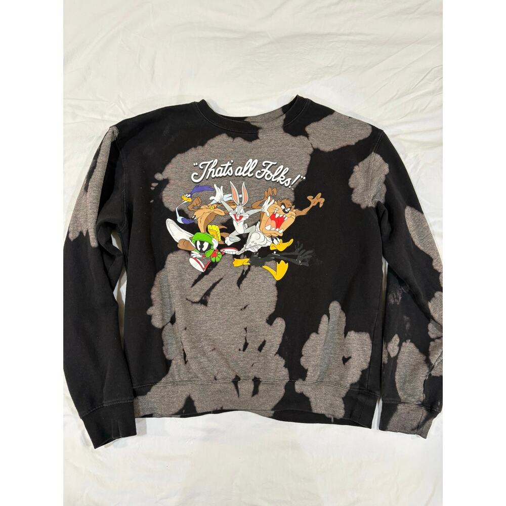 Looney Tunes Black & Gray Character Crew Neck Pullover Sweatshirt Size Large